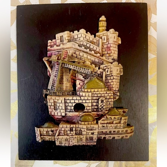 VTG Decorative Jerusalem Israel Middle Eastern Plaque Sculpture Ceramic Windmill - Picture 1 of 11